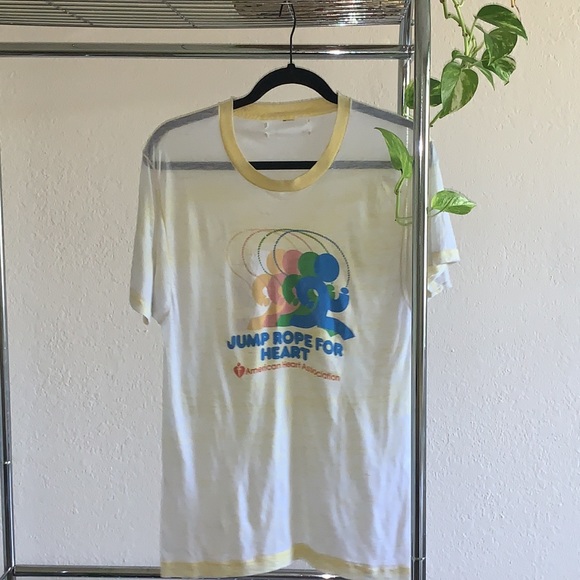 Tops | Vintage 8s Sheer Yellow Threadbare Jump Rope For Heart Tshirt ...
